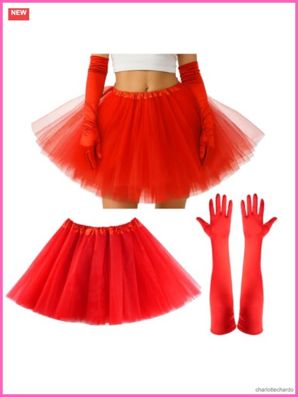 5 Layer Tulle Tutu Skirt with Gloves Fluffy Dance Ballet Costume